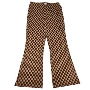 Love On A Hanger‎ Checkered High Flare Pants Brown Tan Knit Stretch Sz 7 90s Y2K